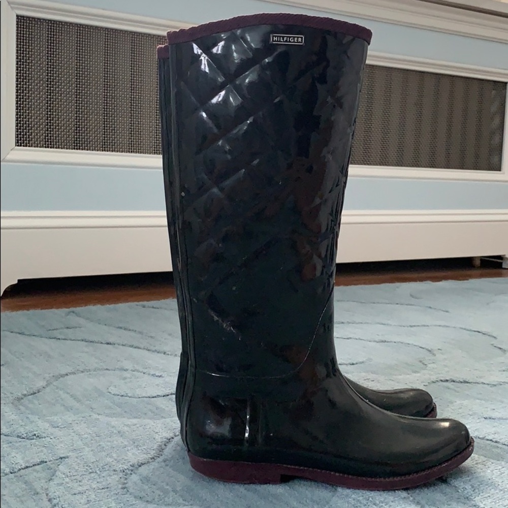 Tommy Hilfiger Black Tall Tufted Rainboots